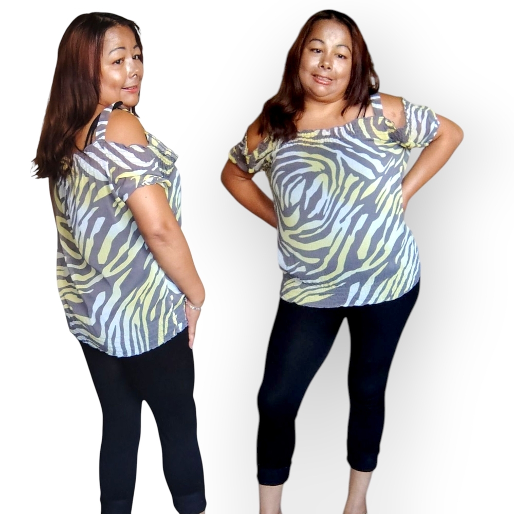 Guess Women's Medium  Black and Yellow Zebra Print Blouse